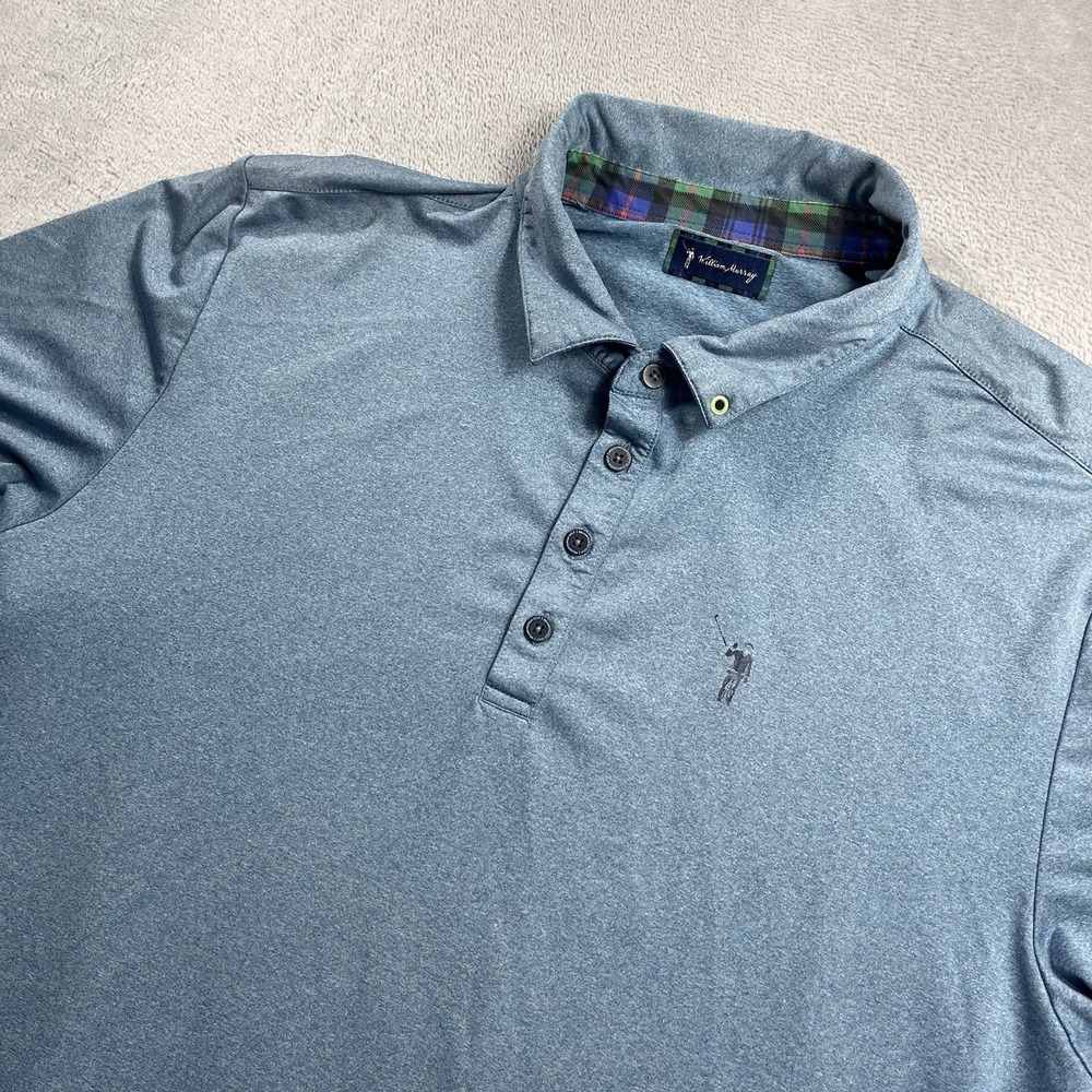 William Murray Men Golf Polo Shirt XL‎ Blue Plaid Accent Sleeve Lightweight